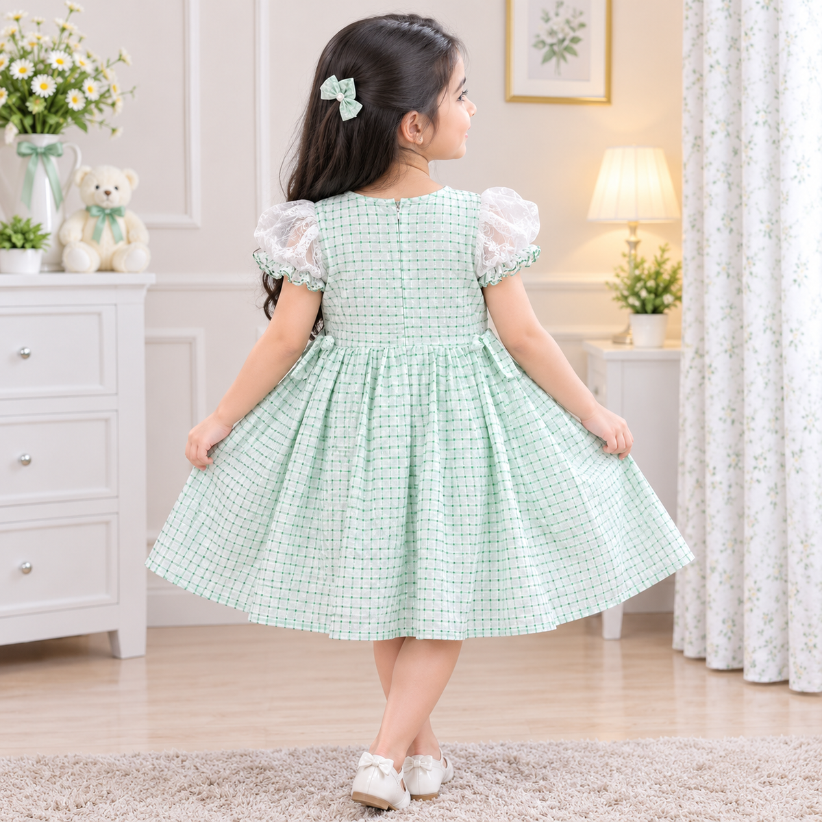 Pretty Checkered Bow Dress BBS10