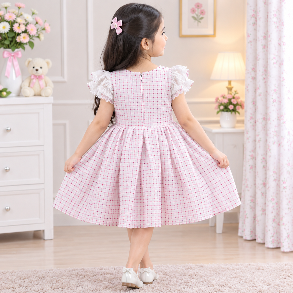Pretty Checkered Bow Dress BBS05