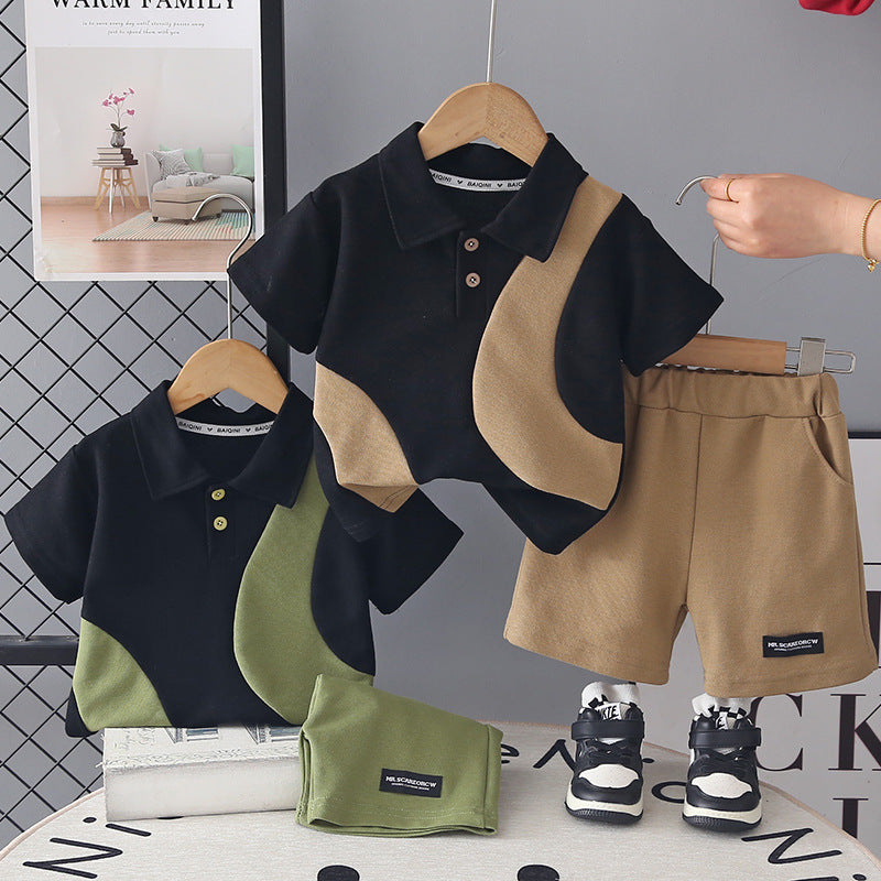 Boys' Short-Sleeved Contrasting Color Two-Piece Sets BB29