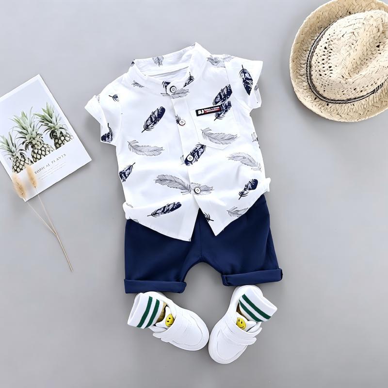 Star-Printed Stand-Up Collar Short-Sleeved Two-Piece Set BB39