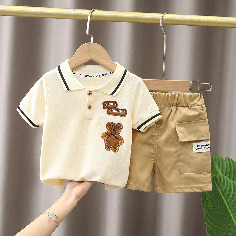 Short-Sleeved Lapel Denim Shorts and T-Shirt Set BB40