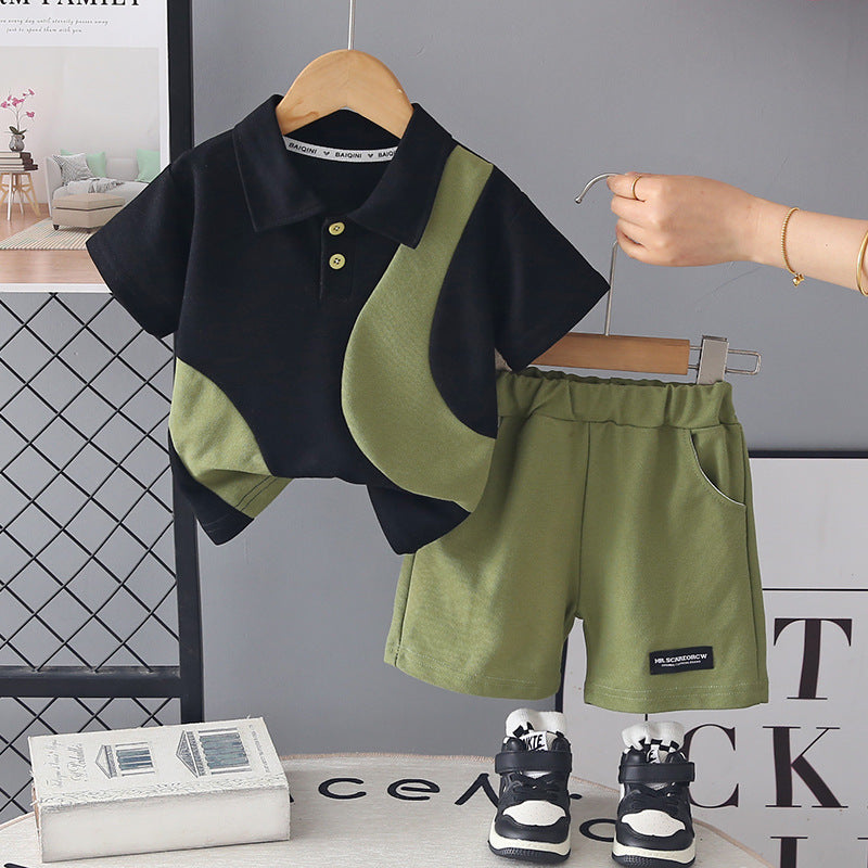 Boys' Short-Sleeved Contrasting Color Two-Piece Sets BB29