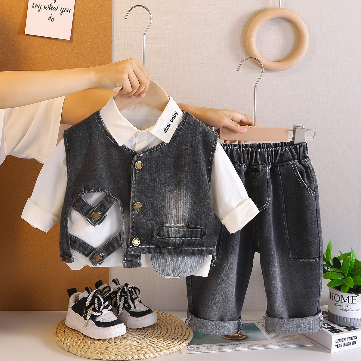 Little Boy Denim Vest Three-Piece Set BB58
