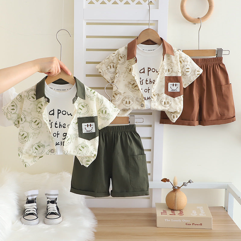 Full-Print Smiley Face Shirt Three-Piece Set BB59