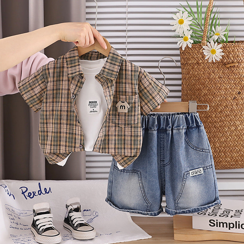 Denim Plaid Three-Piece Set BB54