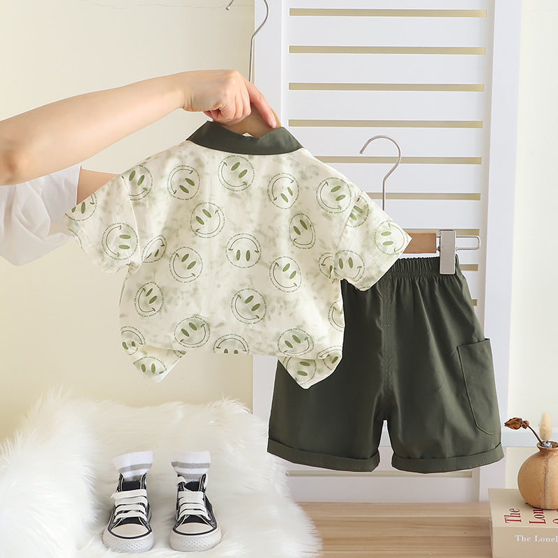 Full-Print Smiley Face Shirt Three-Piece Set BB59