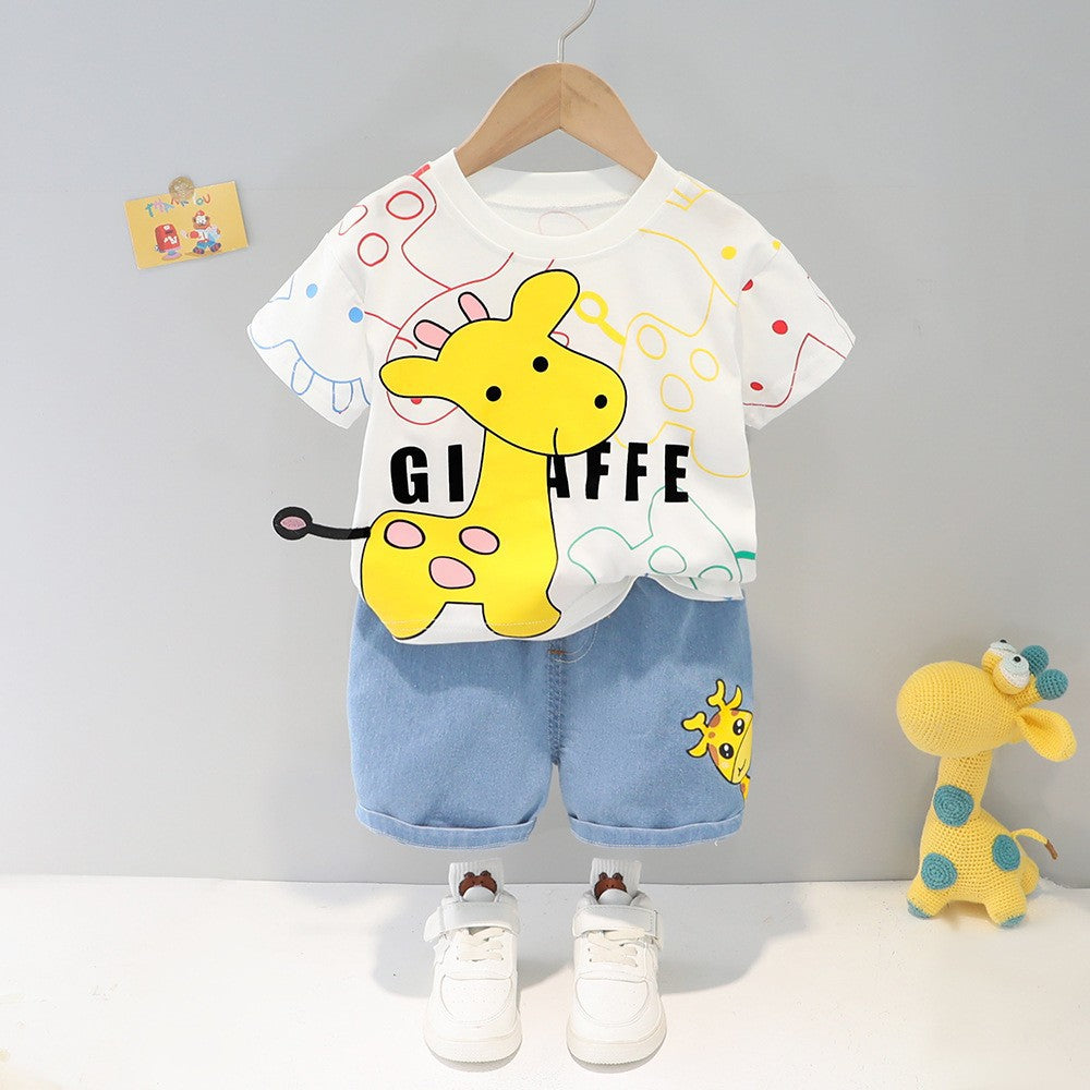 Cartoon Pattern Round Neck Short-Sleeved Two-Piece Set BB03
