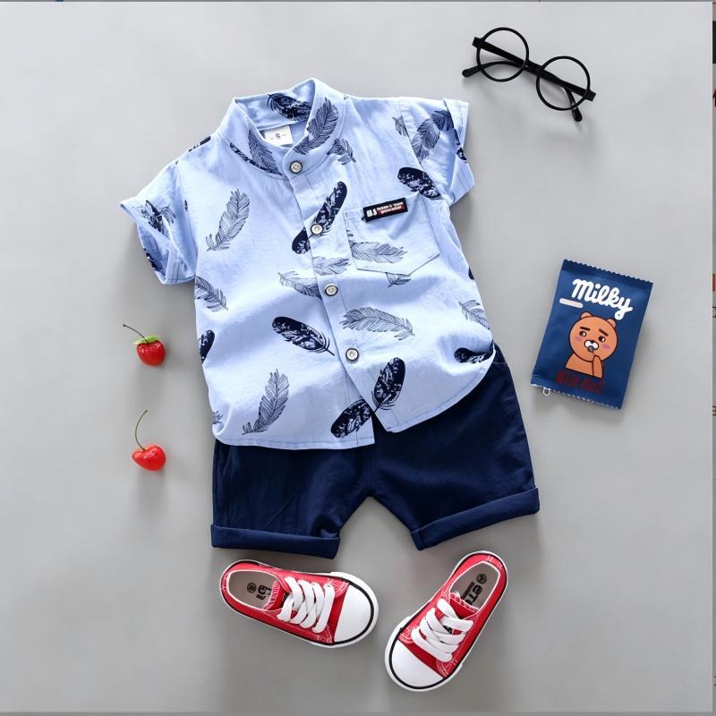 Star-Printed Stand-Up Collar Short-Sleeved Two-Piece Set BB39