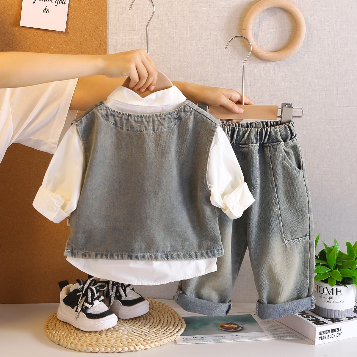 Little Boy Denim Vest Three-Piece Set BB58