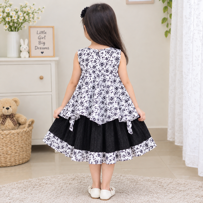 Black Floral Layered Girls Dress BBS01