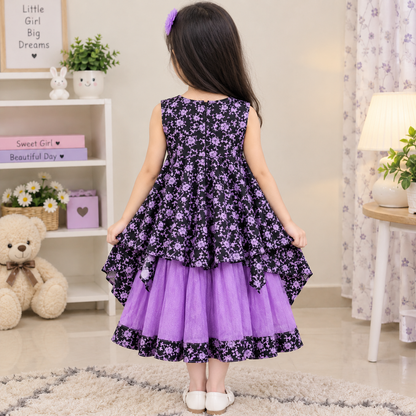 Black Floral Layered Girls Dress BBS13