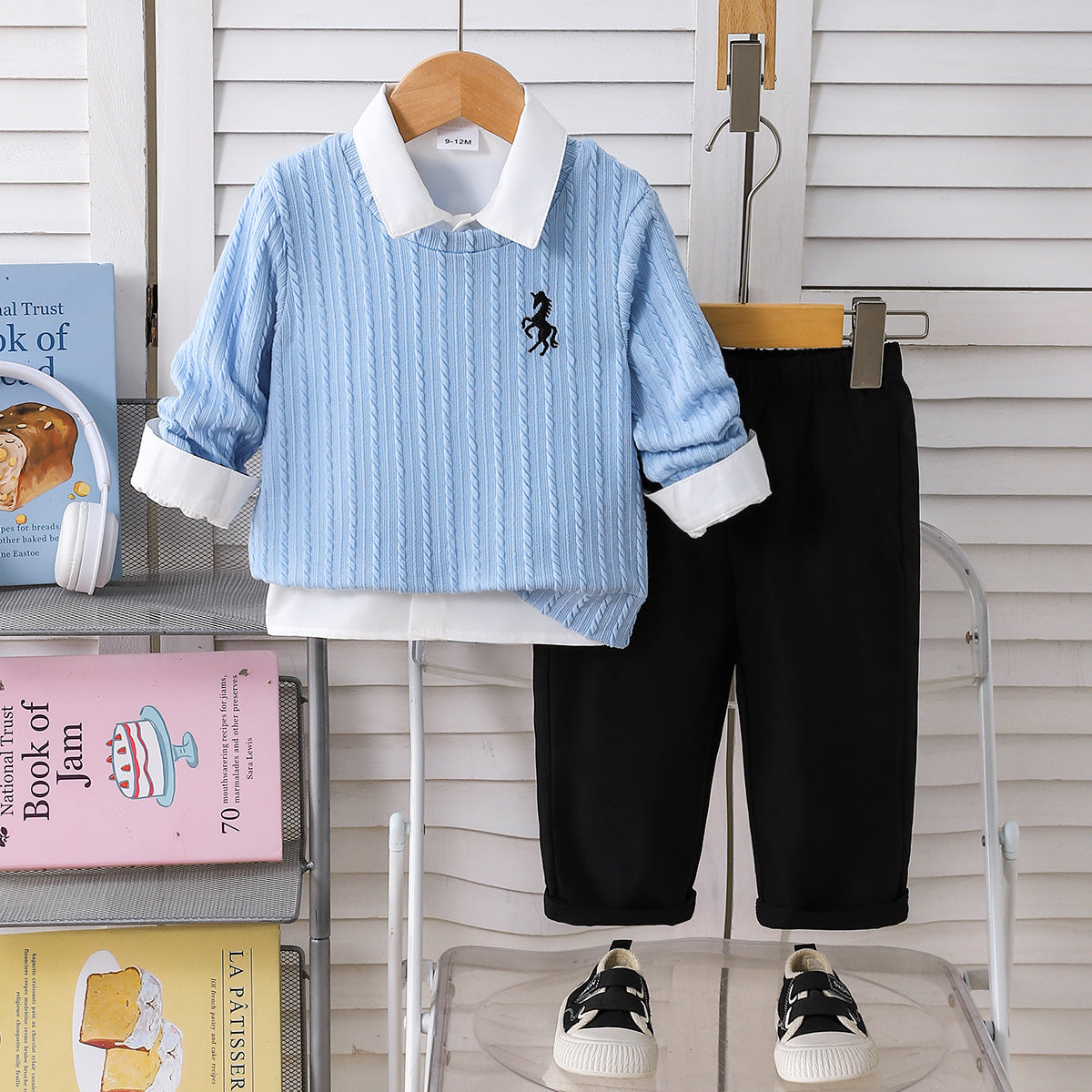 Jacquard Long-Sleeve Shirt, Pants and Two-Piece Set BB22