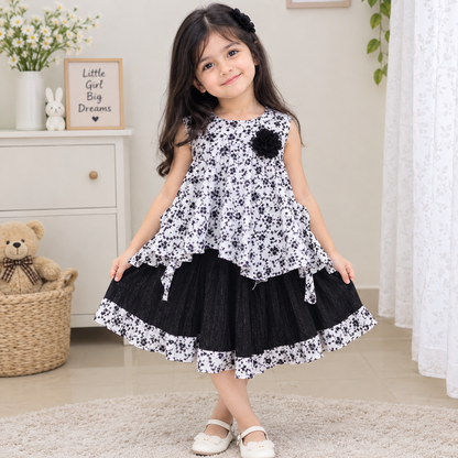 Black Floral Layered Girls Dress BBS01