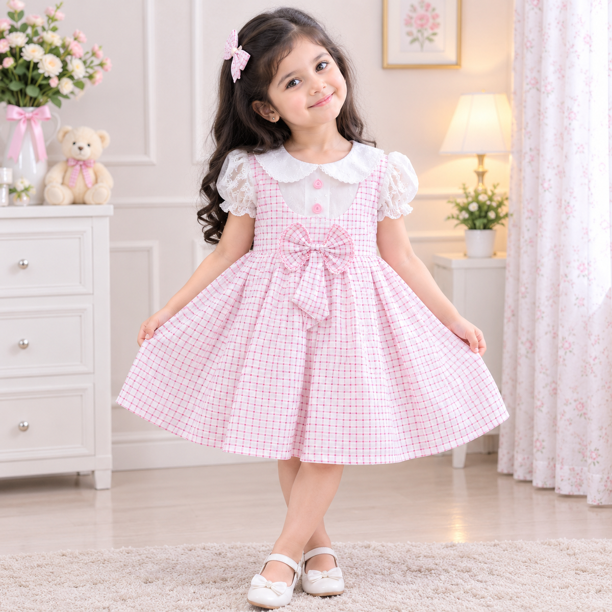 Pretty Checkered Bow Dress BBS05