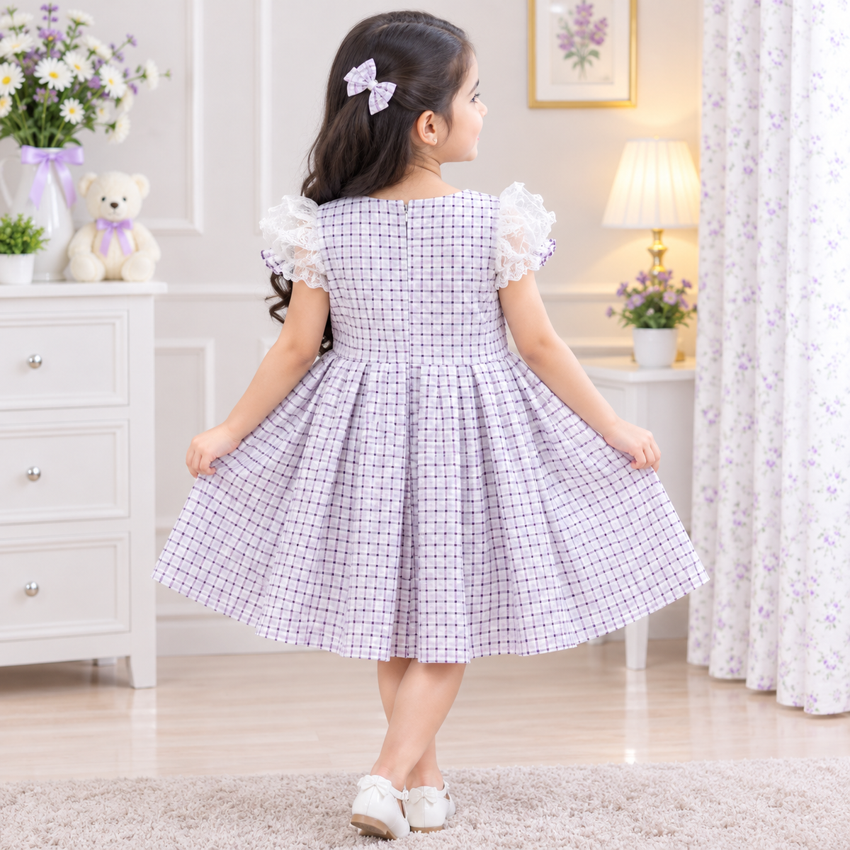 Pretty Checkered Bow Dress BBS11