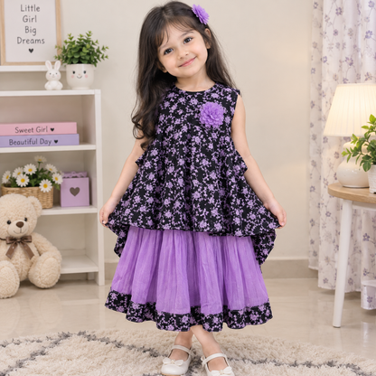 Black Floral Layered Girls Dress BBS13