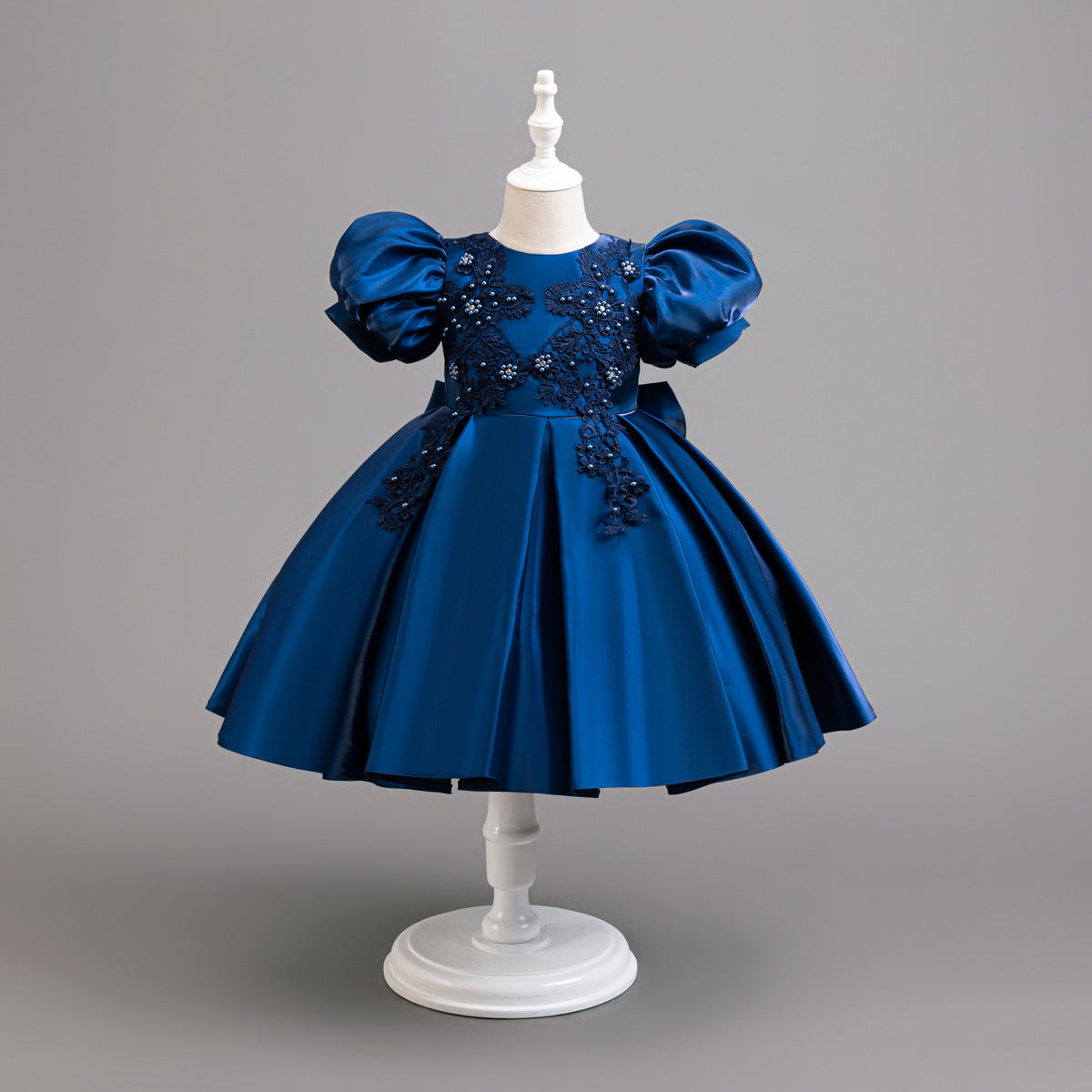 Satin Flower Puff Sleeve Evening Dress BB193