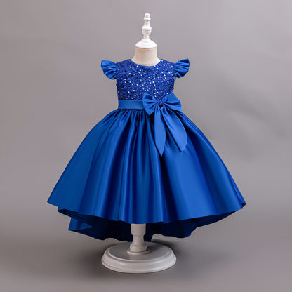 Satin Sequined Train Princess Dress BB189