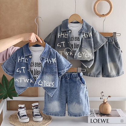Denim Short-Sleeved Shirt Three-Piece Set BB52