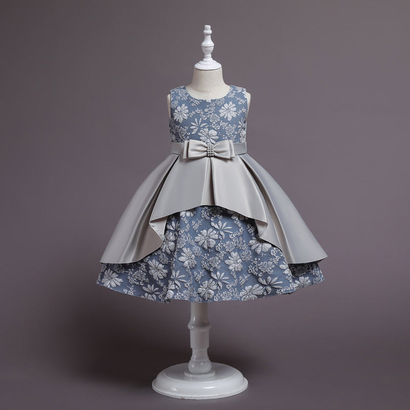 Embroidered Bow-Adorned Puffy Dresses BB187