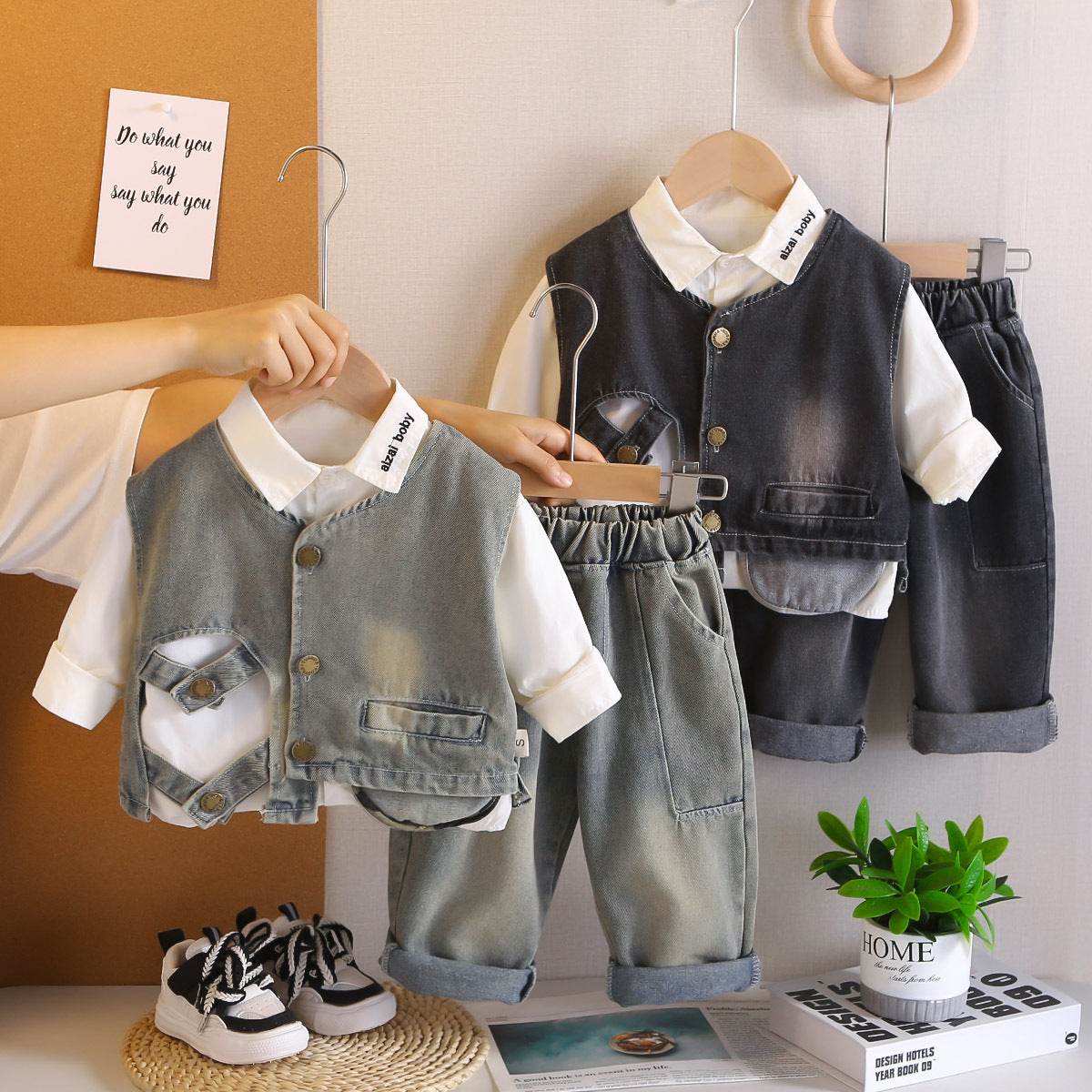 Little Boy Denim Vest Three-Piece Set BB58