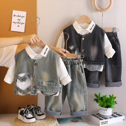 Little Boy Denim Vest Three-Piece Set BB58