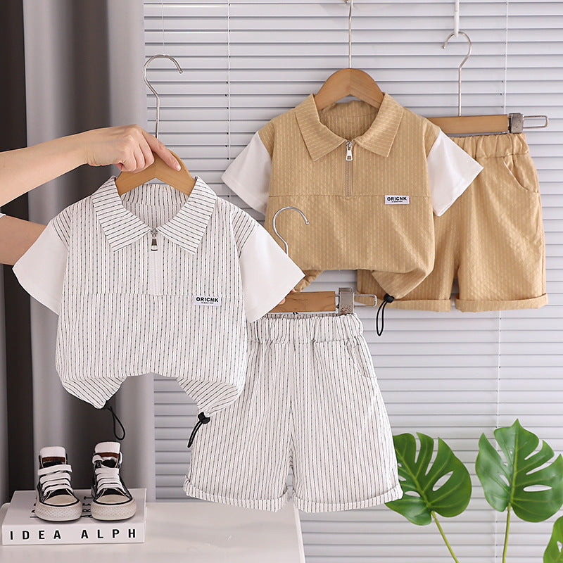Baby Boy Half-Zip Short-Sleeve Two-Piece Set BB51