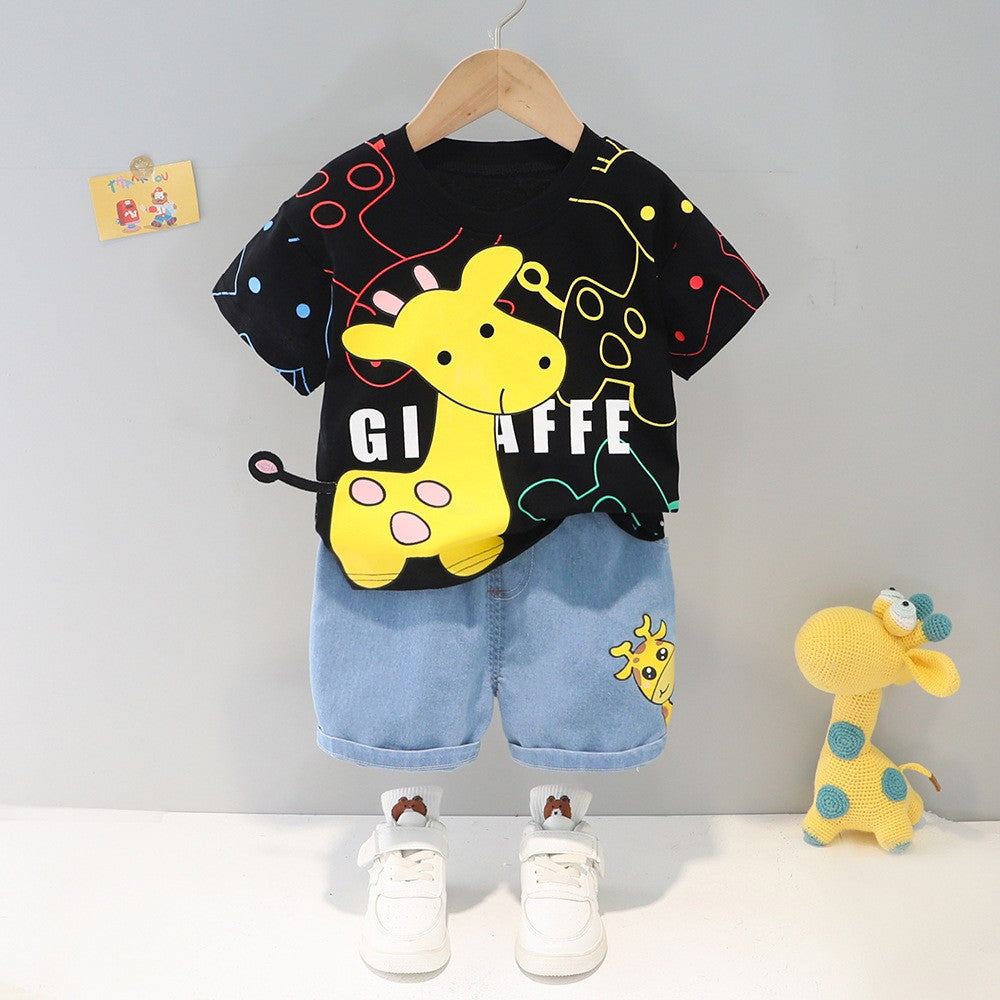 Cartoon Pattern Round Neck Short-Sleeved Two-Piece Set BB03