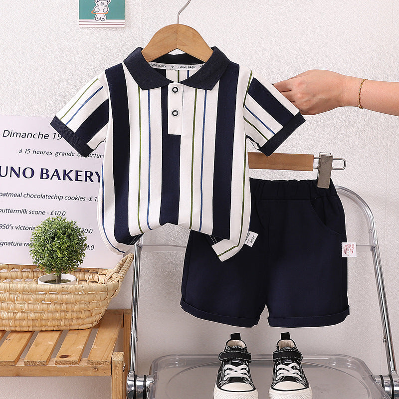 Short-Sleeved Lapel Denim Shorts and T-Shirt Set BB40
