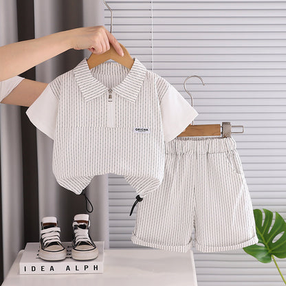 Baby Boy Half-Zip Short-Sleeve Two-Piece Set BB51