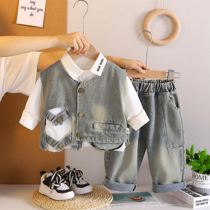 Little Boy Denim Vest Three-Piece Set BB58