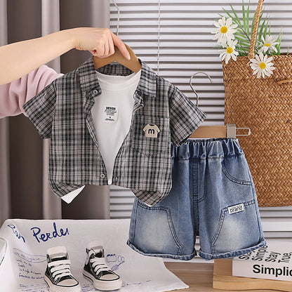 Denim Plaid Three-Piece Set BB54