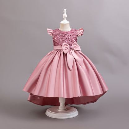 Satin Sequined Train Princess Dress BB189