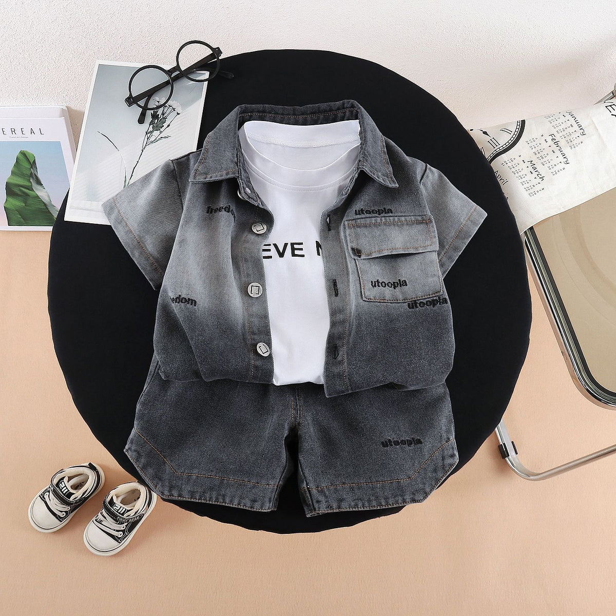 Denim Short-Sleeved Three-Piece Set BB53