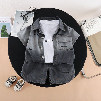 Denim Short-Sleeved Three-Piece Set BB53