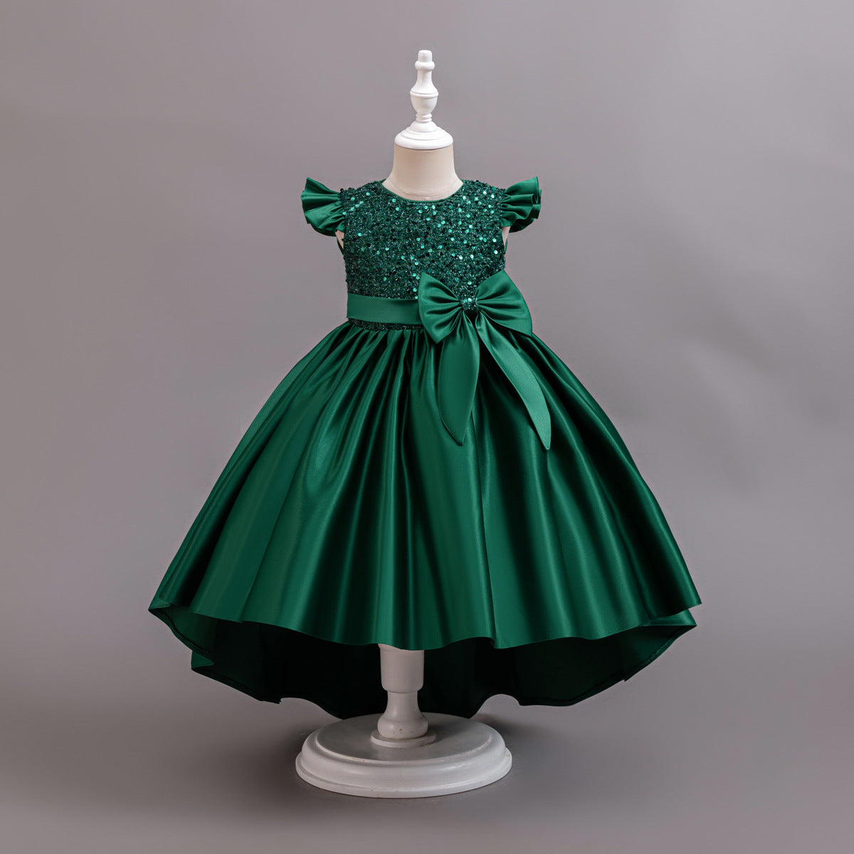 Satin Sequined Train Princess Dress BB189