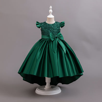 Satin Sequined Train Princess Dress BB189