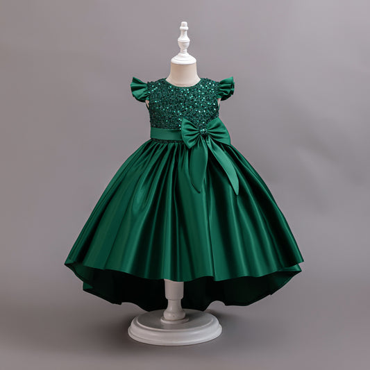 Satin Sequined Train Princess Dress BB189