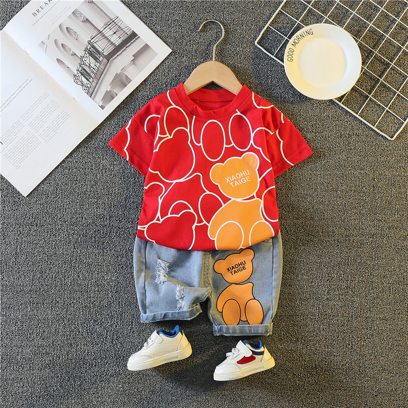 Cartoon Pattern Round Neck Short-Sleeved Two-Piece Set BB03