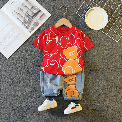 Cartoon Pattern Round Neck Short-Sleeved Two-Piece Set BB03