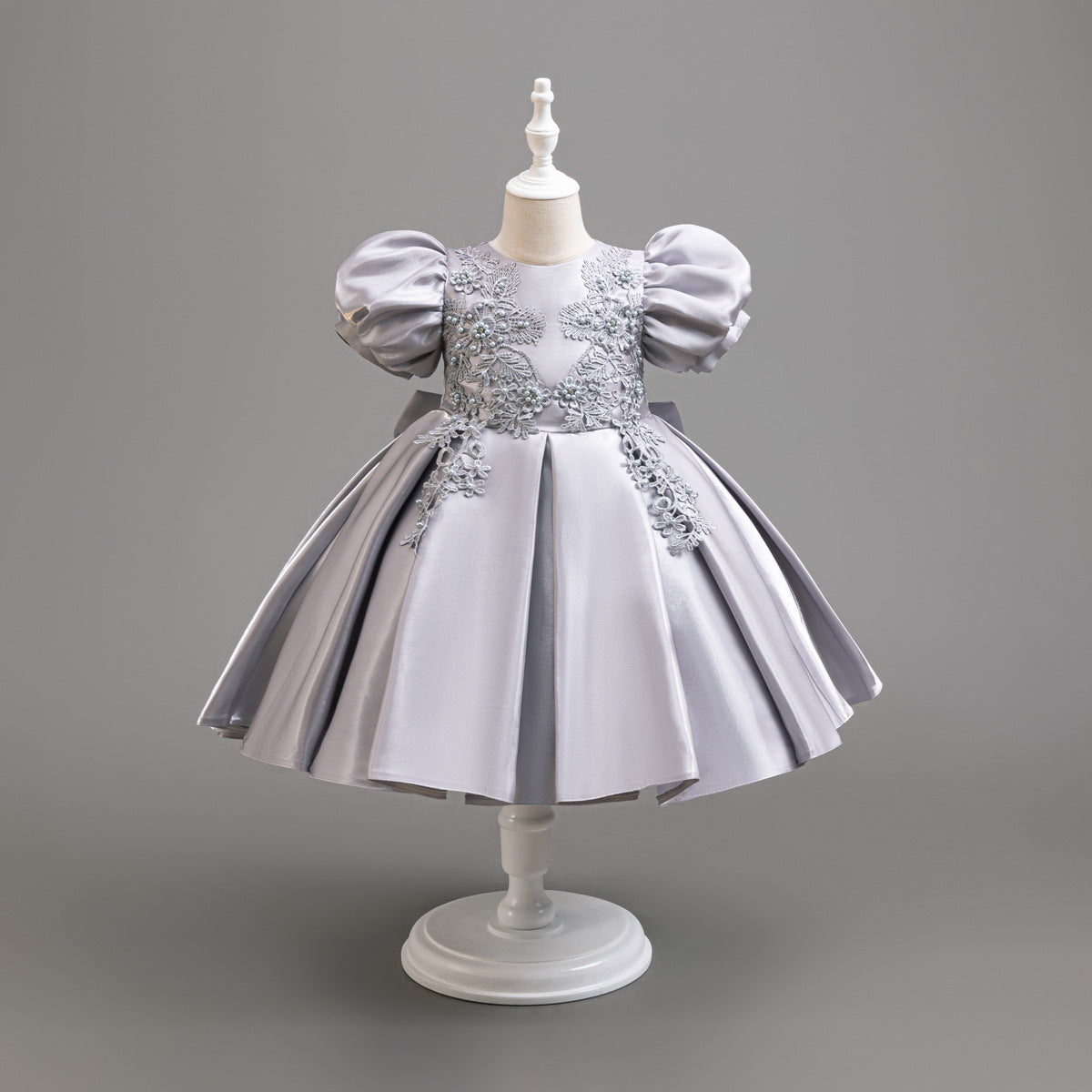 Satin Flower Puff Sleeve Evening Dress BB193