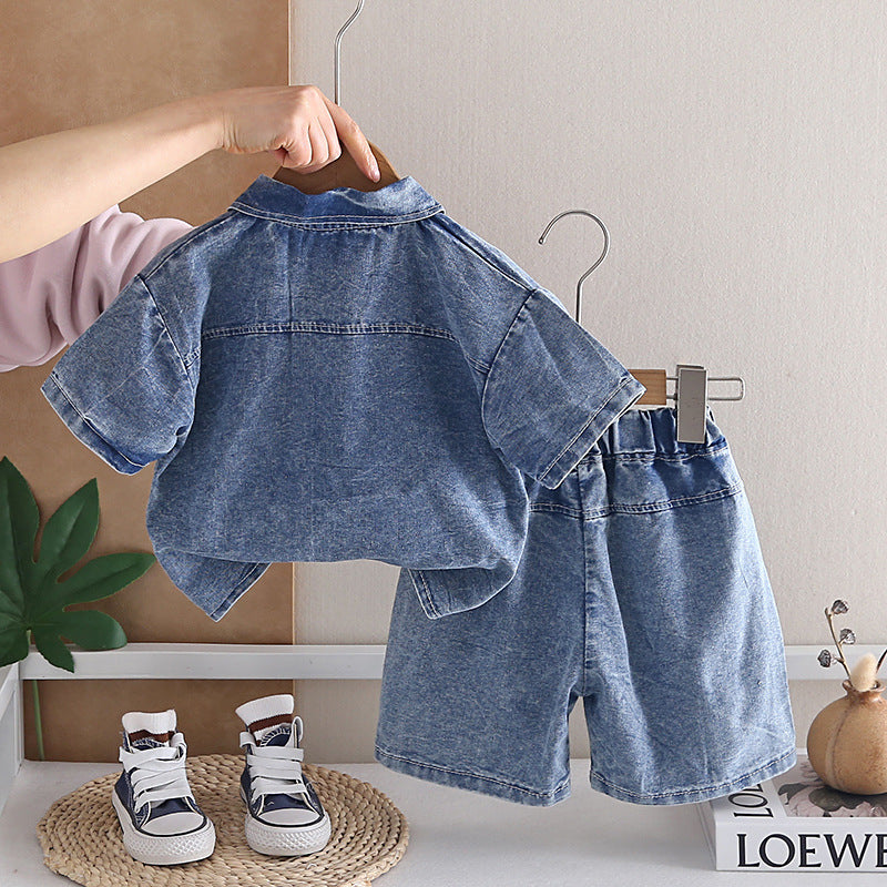 Denim Short-Sleeved Shirt Three-Piece Set BB52