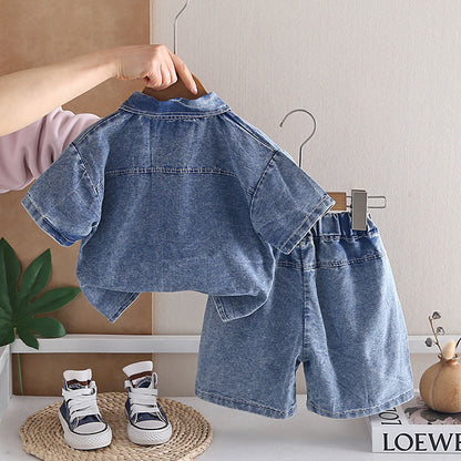 Denim Short-Sleeved Shirt Three-Piece Set BB52