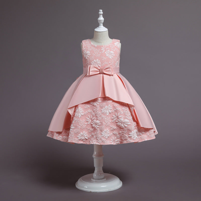 Embroidered Bow-Adorned Puffy Dresses BB187