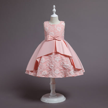 Embroidered Bow-Adorned Puffy Dresses BB187