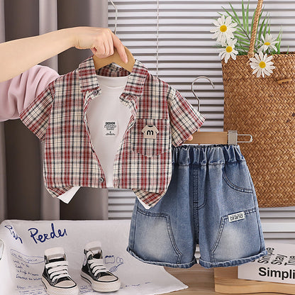 Denim Plaid Three-Piece Set BB54