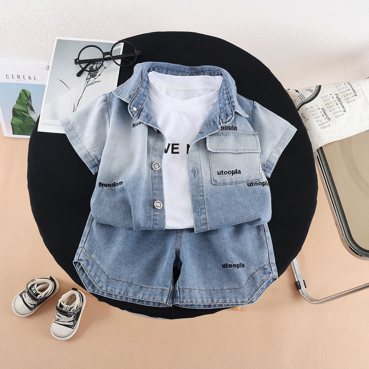 Denim Short-Sleeved Three-Piece Set BB53