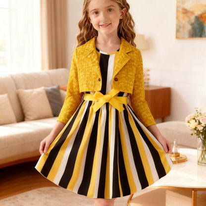 Yellow And Black Striped Two-Piece Dress Set BB05