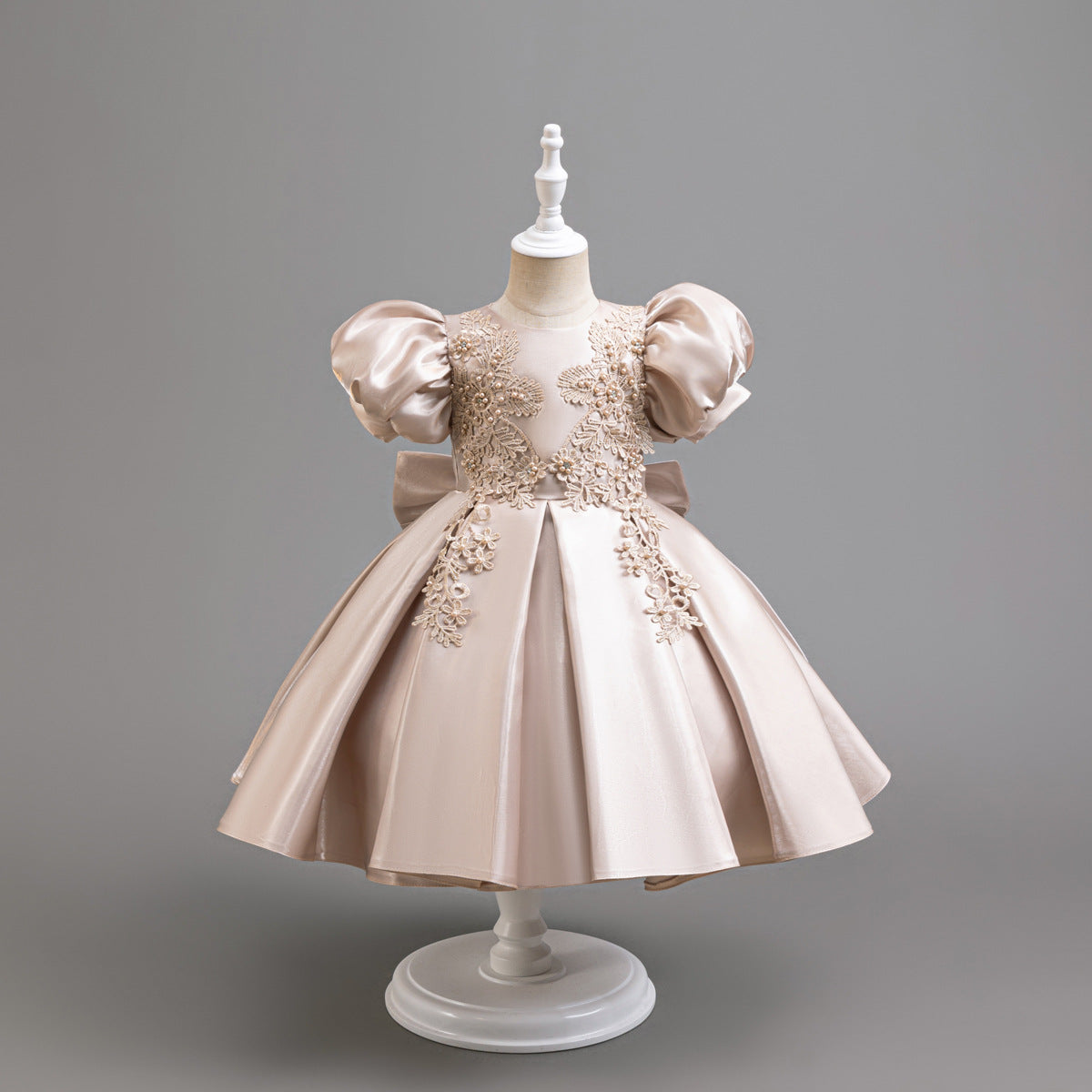 Satin Flower Puff Sleeve Evening Dress BB193