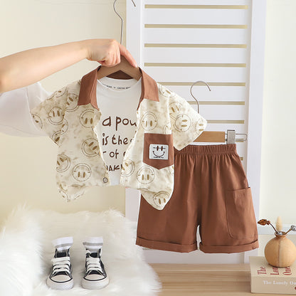 Full-Print Smiley Face Shirt Three-Piece Set BB59